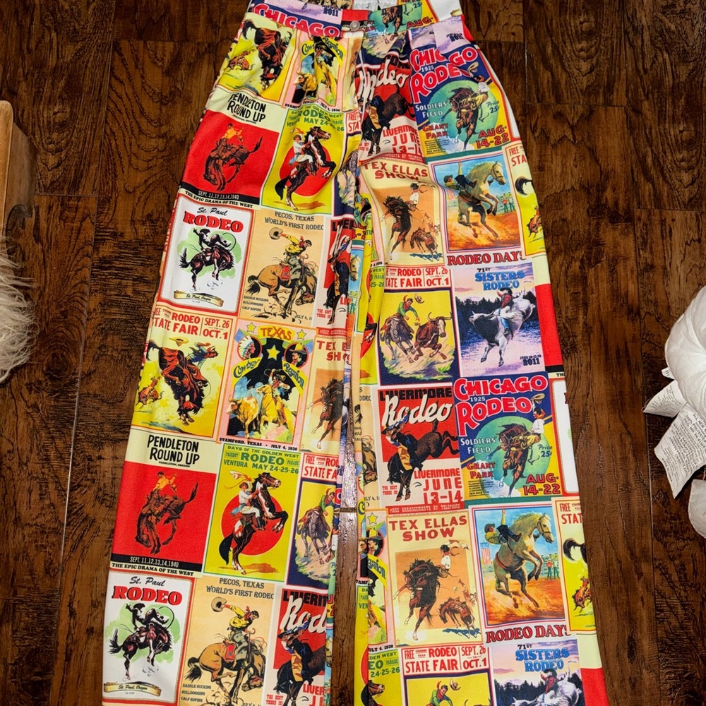 Vintage Rodeo Print Wide-Leg Pants